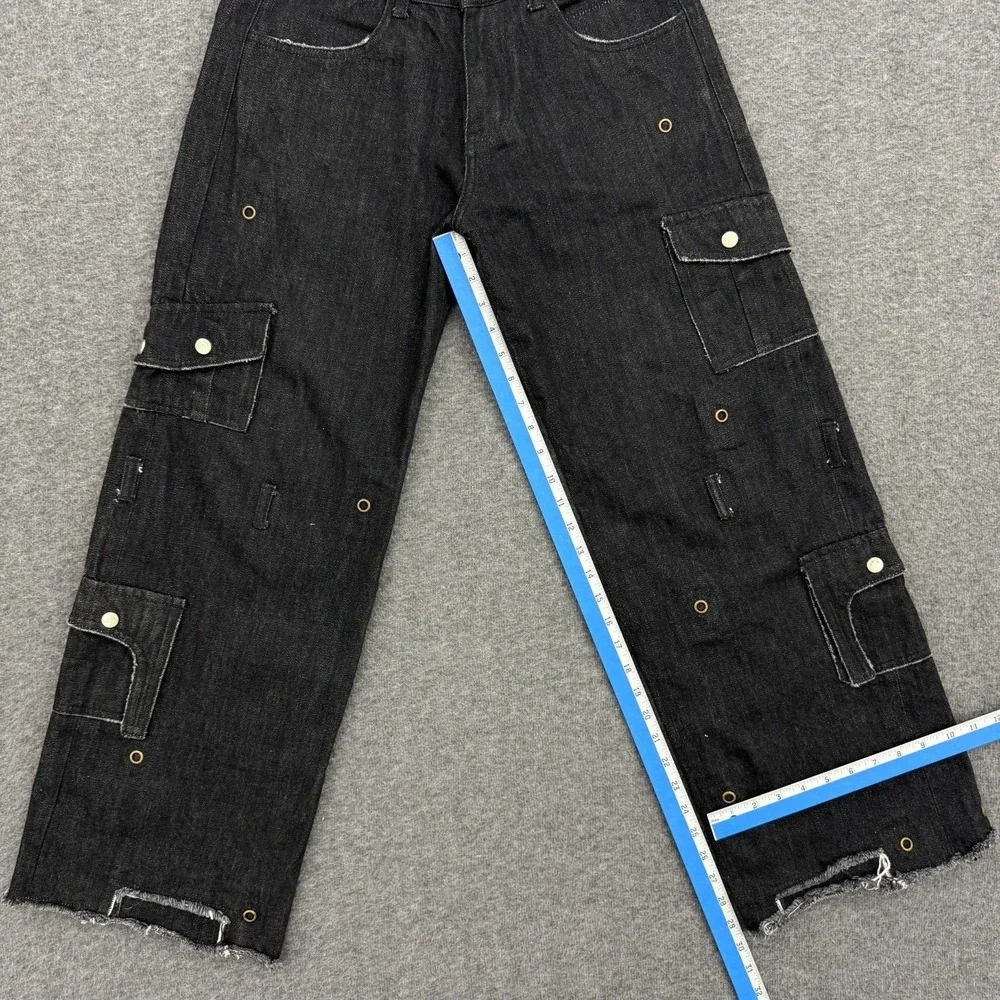 FAITPARLUI Les Demons Portent Cargo Pants Mens 28x30 Black Selvedge Denim Wide *